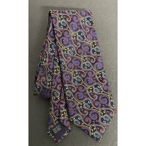 BUGATCHI Blue Red Gold Paisley Luxury Designer Silk Tie Made In Italy 3.5" x 60"